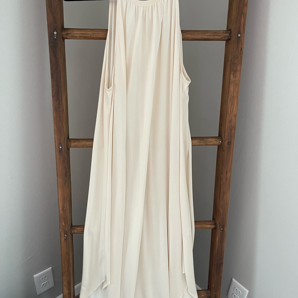 Beautiful Cream Midi Slip Dress with Slit Back Detail